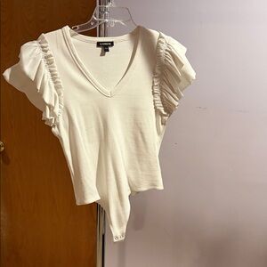 Express Ivory Ruffle Sleeve Bodysuit